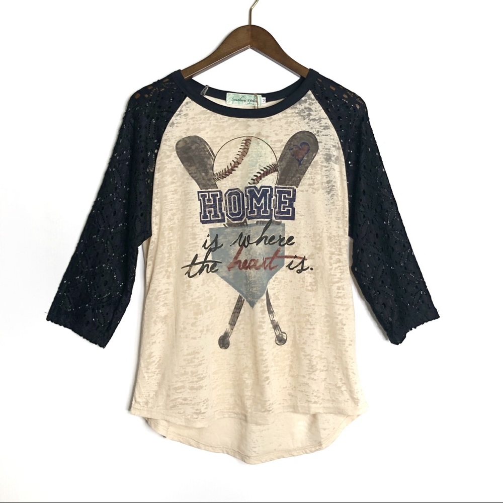 NWT Baseball Home Is Where The Heart Is Raglan Tee